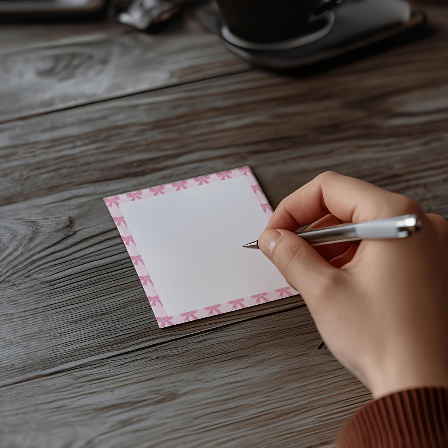 4-Pack Set Bow Sticky Notes, Cute Self-Adhesive Memo Pads with Four Designs, Four Styles for Reminders & Messages, Perfect for Office, School, Journaling, Great Stationery Gift