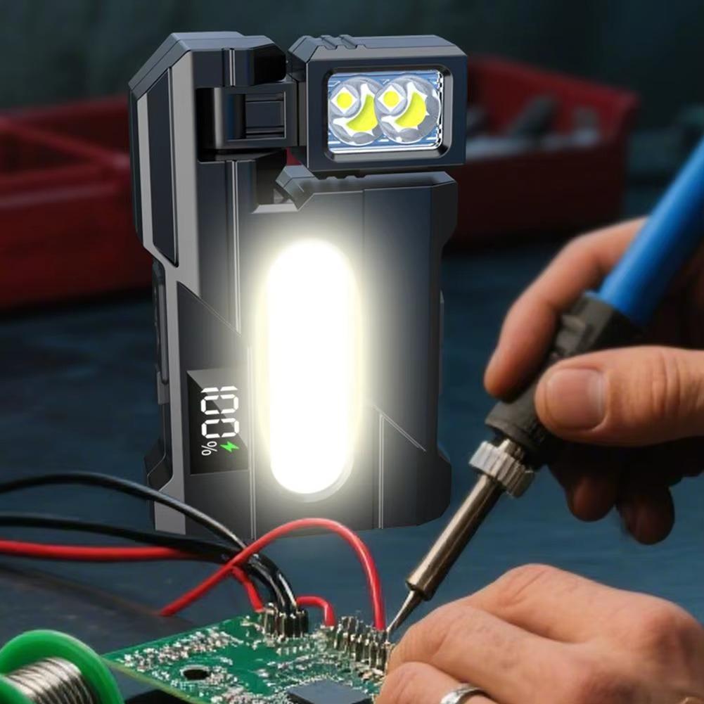 Portable Mini Flashlight Adjustable-Angle USB Rechargeable, Multifunctional Flashlights for Outdoor Use, and Blue Warning Work Lights Magnetic Flashlight