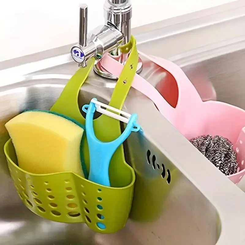 1pc Space-Saving Modern Plastic Sink Drain Basket - Multi-Purpose Hanging Storage for Kitchen And Bathroom Essentials, Light Blue Polyvinyl Chloride (PVC), Detachable, Easy to Clean, Kitchen Sink Additions | Modern Kitchen Additions | Durable Drain
