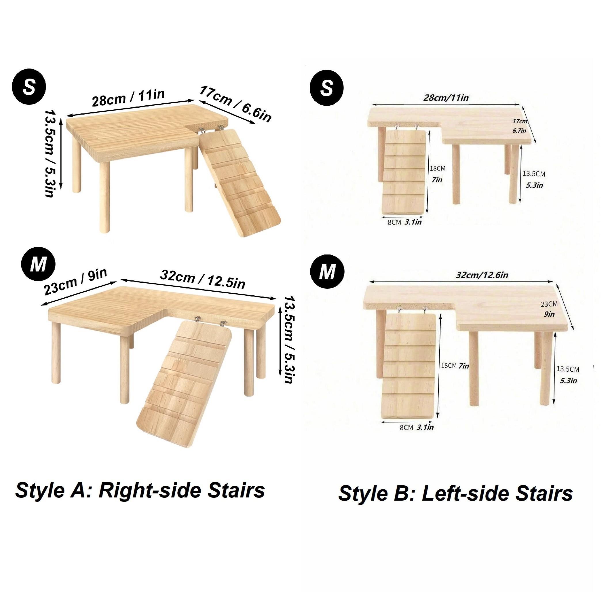 1 Set L-Shaped Solid Wood Hamters Two-Tier Platform Table with Ladder, Hamster Toys Bite-Resistant Stable Pet Hideout, Climbing Furniture for Small Pets, All Seasons Use