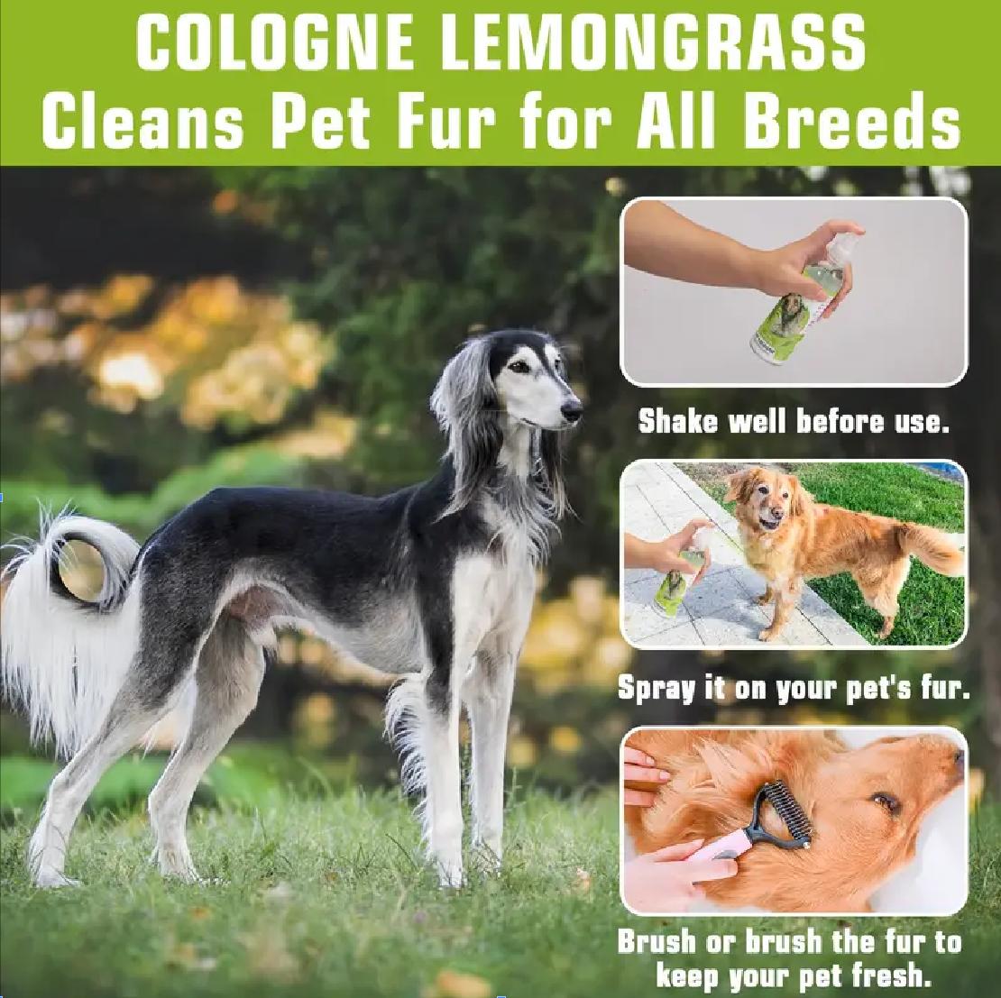 Stinky Pet Freshener Spray, 100% Plant-Based Lemongrass Dog Cat Cologne, Long Lasting Odor Control Mist, No-Bath Quick Fur Deodorizer Safe for All Breeds