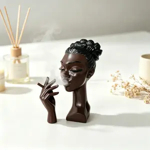 1pc Creative Black Lady Head Incense Burner, Luxury Resin Character Sculpture Ornament, Modern Minimalist Tabletop Craft, Ideal Decor for Indoor Home