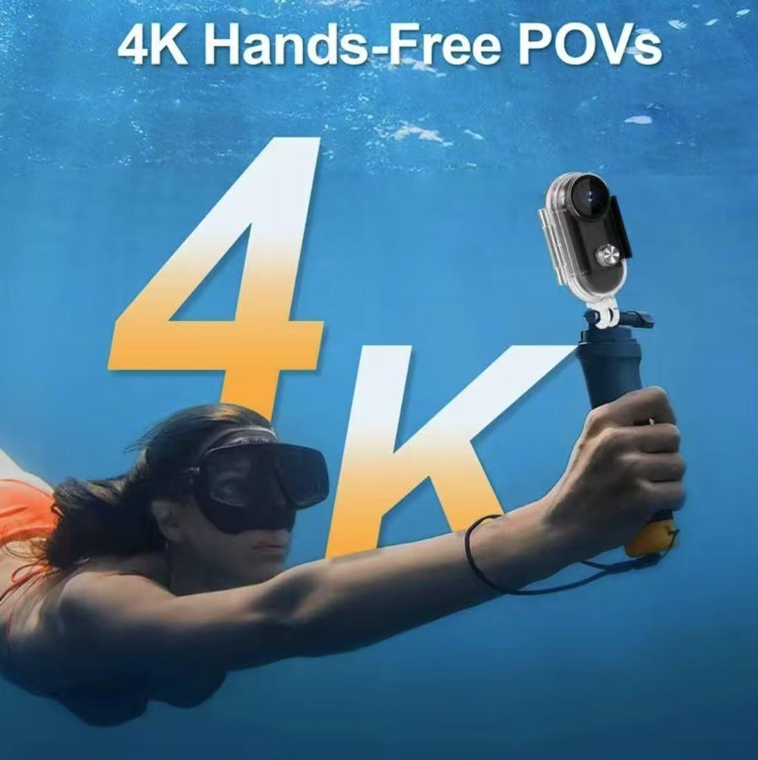 EvoMi 128GB 4K Waterproof Thumb Action Camera with Magnetic Pendant & 360° Rotating Clip for Hands-Free Vlogging and Sports Recording Includes 128GB Memory Card and Safety Rope
