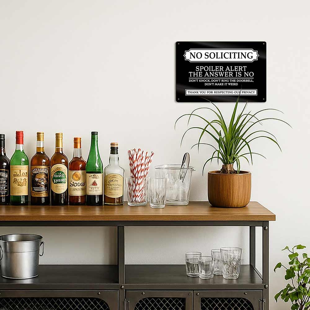 No Soliciting Spoiler Alert The Answer Is No Metal Sign 12x8 In Aluminum, Vintage Front Door Tin Sign, Retro No Soliciting Wall Art for Home, Porch, Entryway, Funny Privacy Plaque, 12x8 Inch Aluminum Sign
