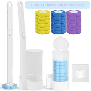 Disposable Toilet Bowl Scrub Caddy Kit, Toilet Cleaning Wand Holder with 24 Refill Brushes, Multi-use Cleaning System for Urinal Wash Basin Drain Bathtub Sink, Wall-Hung Scrubbing Tool Kit