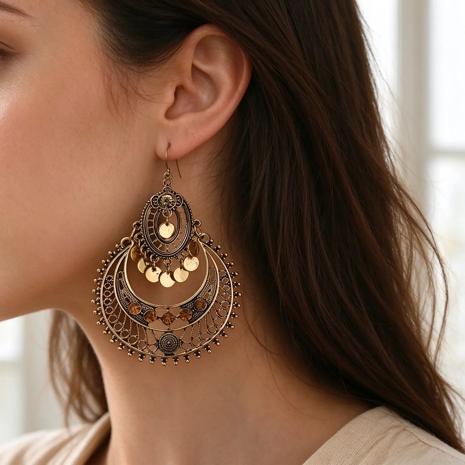 1 Pair Vintage Boho Hollow Geometric Tassel Bohemian Earrings, Boho Style Stylish Jewelry, Fashion Dangling Earrings for Women, Suitable for Daily Wear & Gift-Giving, All-Season Accessory, Chic Gorgeous Jewelry