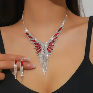 Women Elegant Alloy Jewelry Set Trendy Bridal Statement Necklace Luxury Choker Premium Crystal Earring Formal Event Wedding Dress Costume Accessories