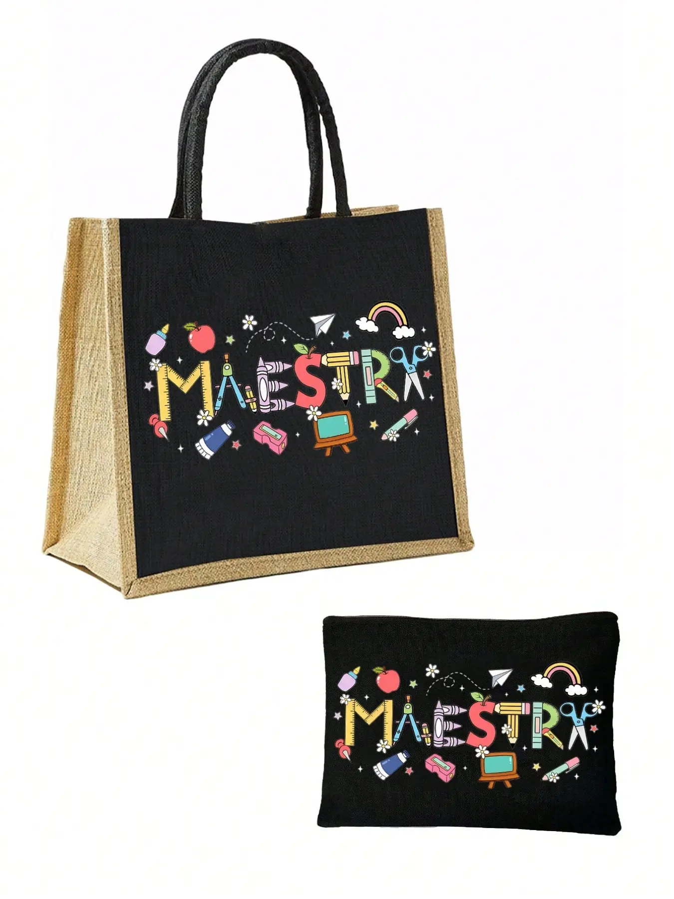 Lightweight Large Capacity Handbag Set, Maestra Pattern, Includes Crossbody Bag & Coin Purse, Ideal for Travel, Shopping, Daily Use