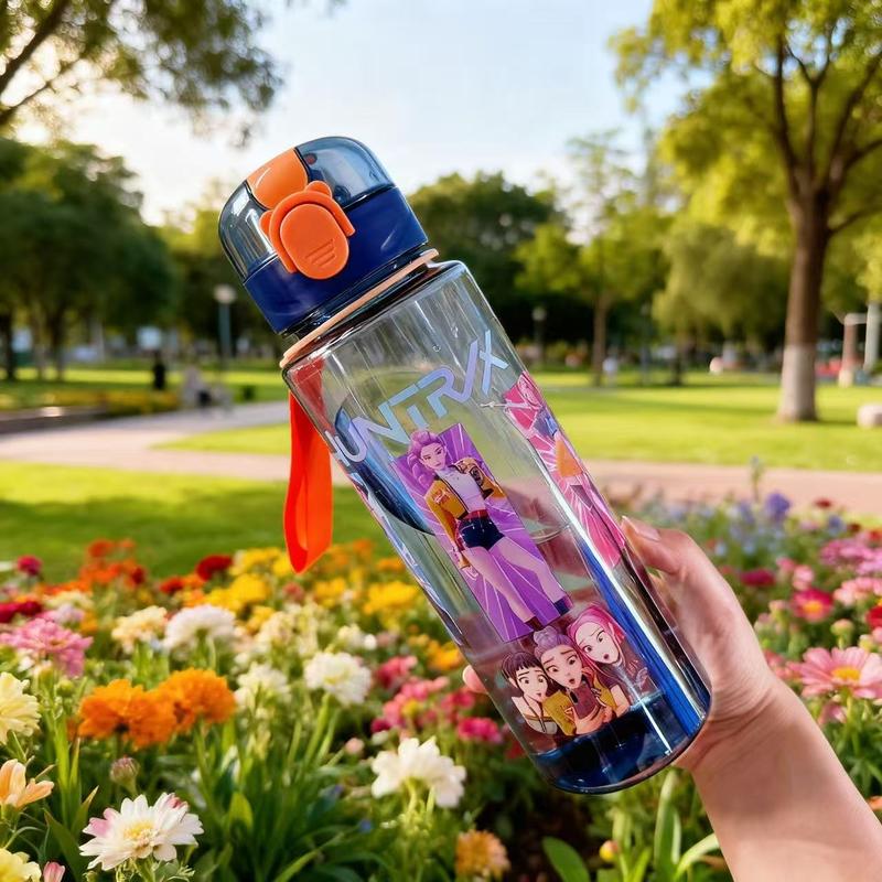 Reusable Hard Plastic Water Bottle with Lid and Straw, 700ML Eco-Friendly Alternative, Perfect for School, Travel, Halloween Party Props