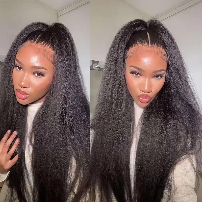 Bling Hair 200% High Density Kinky Straight 360 Lace Front Wigs Human Hair Glueless Brazilian Yaki Straight 13x6 HD Lace Frontal Wig Preplucked Remy Hair Half Wigs With Drawstring 3 in 1 Fast install Wig #TikTokShopHolidayHaul
