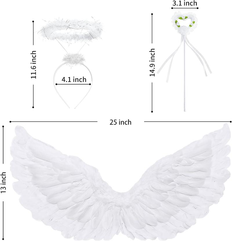 Angel Wings and Halo Set - Feathered Angel Halo Headband, Angel Wings and Wand - Halloween Costumes