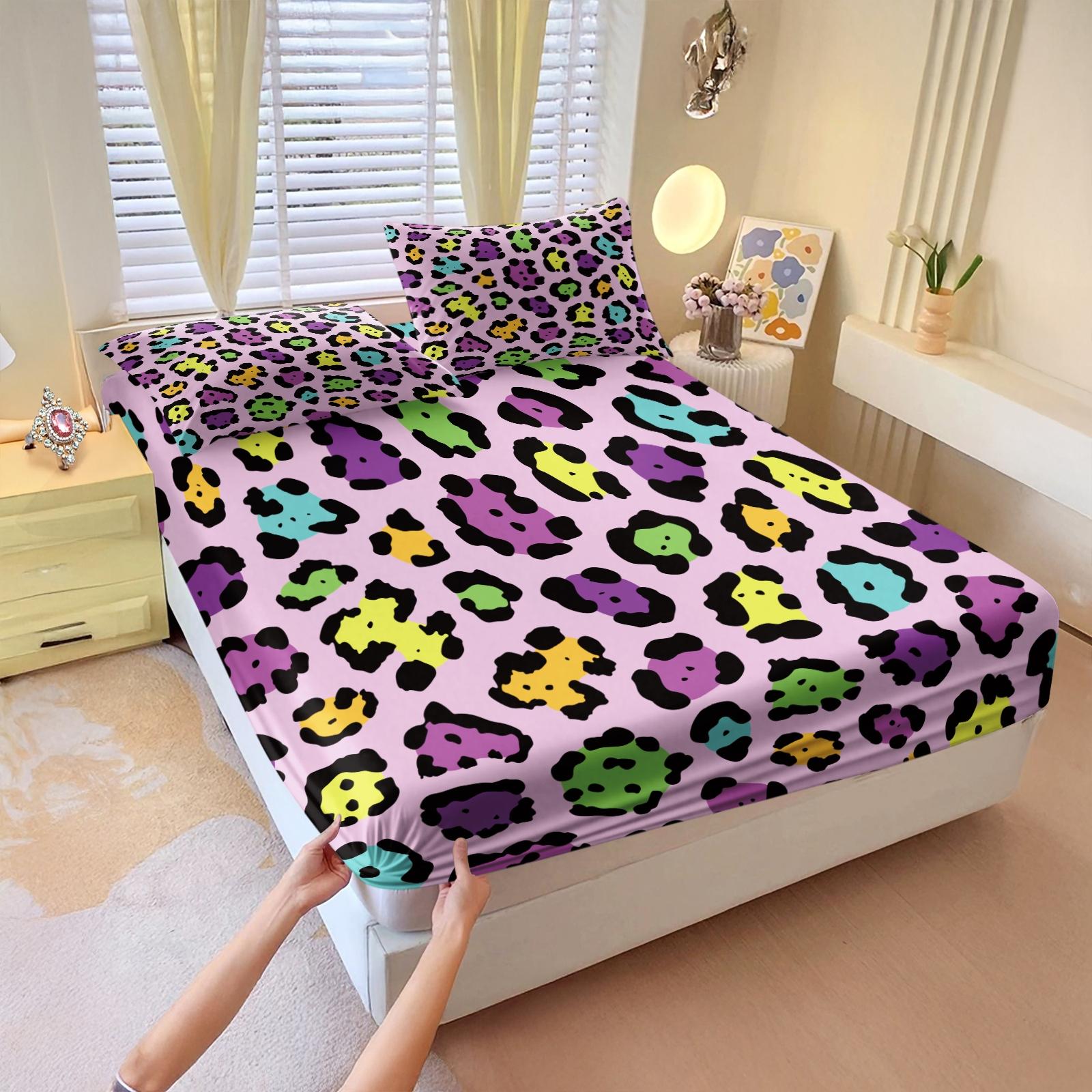 3Pcs Classic Leopard Print Luxury Vintage Boho Fitted Sheet Set, Elastic Edge Wrap Around Mattress, Wrinkle Resistant Non-Slip Easy Care, Ideal Housewarming Birthday Christmas Gift
