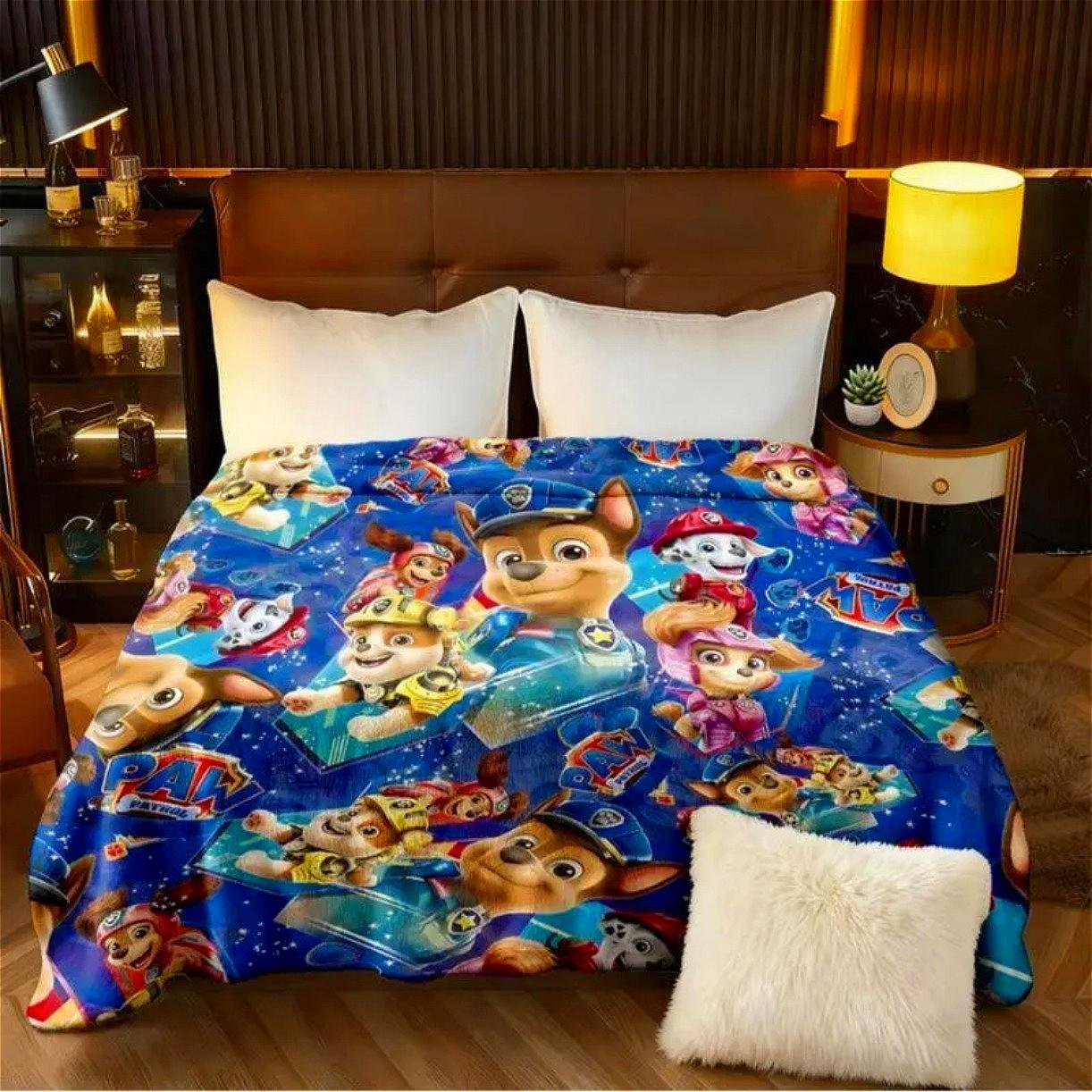 Cartoon Puppy Flannel Blanket for Kids & Adults, Cute Paw Patrol Inspired Cozy Throw Blanket, Ultra Soft Lightweight Plush Fleece Blanket for Bed Couch Sofa Toddler Bedroom Travel Nap Decor, Birthday Christmas Holiday Gift