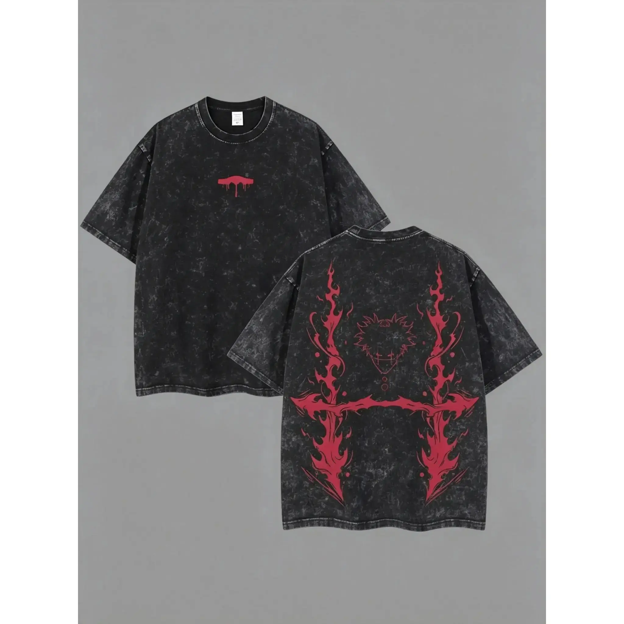 Menswear Jujutsu Kaisen Choso X Cursed Womb Classic Cotton Round Neck Apparel - Retro Double Printed Oversized Washed T-Shirt Unisex Vintage Relaxed Fit Stylish Streetwear