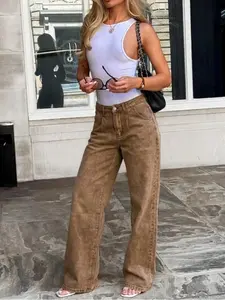 Vintage Maroon Versatile Straight Leg Wide Leg Jeans, Retro Style Long Pants, Perfect for Casual Wear, Comfortable and Stylish