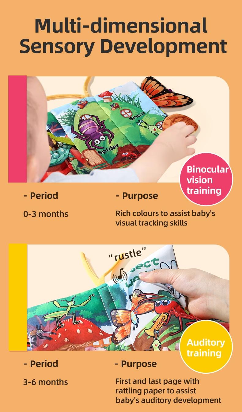 Montessori Theme Baby Book, Washable Tear-Resistant Cloth Book, Busy Books, Fun Sound Paper, Sensory Development Toy, Parent-Child Interaction Gift