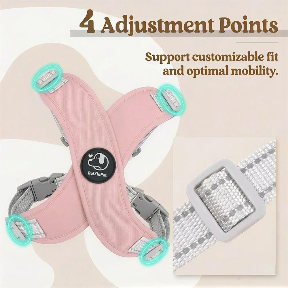 Reflective Dog Vest Harness & Leash Set - Soft, Adjustable, No-Pull Chest Strap, Reflective Strips, Breathable Fabric, Multi-Size for Small-Medium Dogs Cats Pug Daily Walking