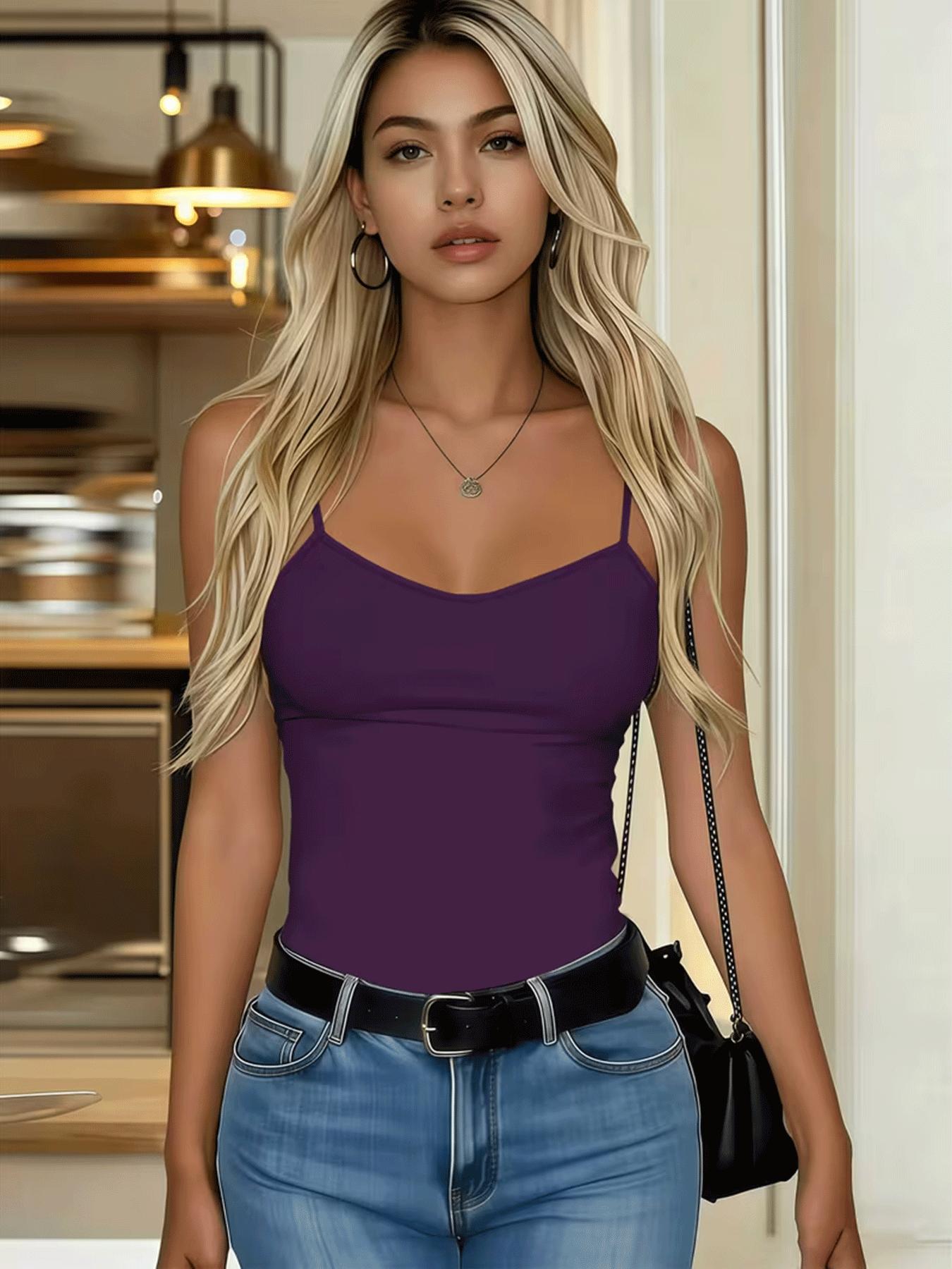 Women’s camisole – sleeveless top, no built-in bra – comfortable camisole – women’s essential slim-fit camisole – basic solid-color yoga fitness camisole