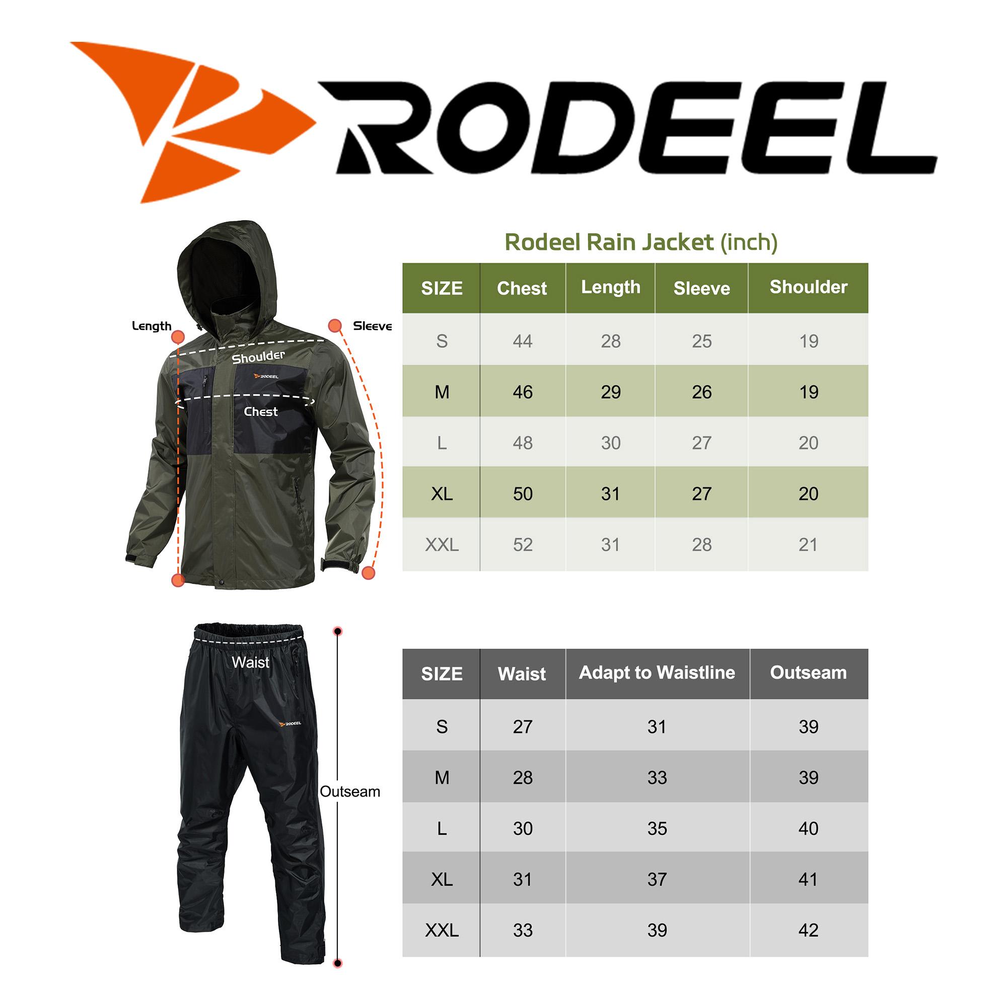 【RODEEL】702 Waterproof Jacket and Pants Set Men Lightweight Breathable Full Zip Hooded Rain Coat Durable Rain Suit Weatherproof Rainwear Windbreaker For Outdoor Sports Hiking Camping Fishing Boating Construction Landscaping Gardening, Holiday Gift