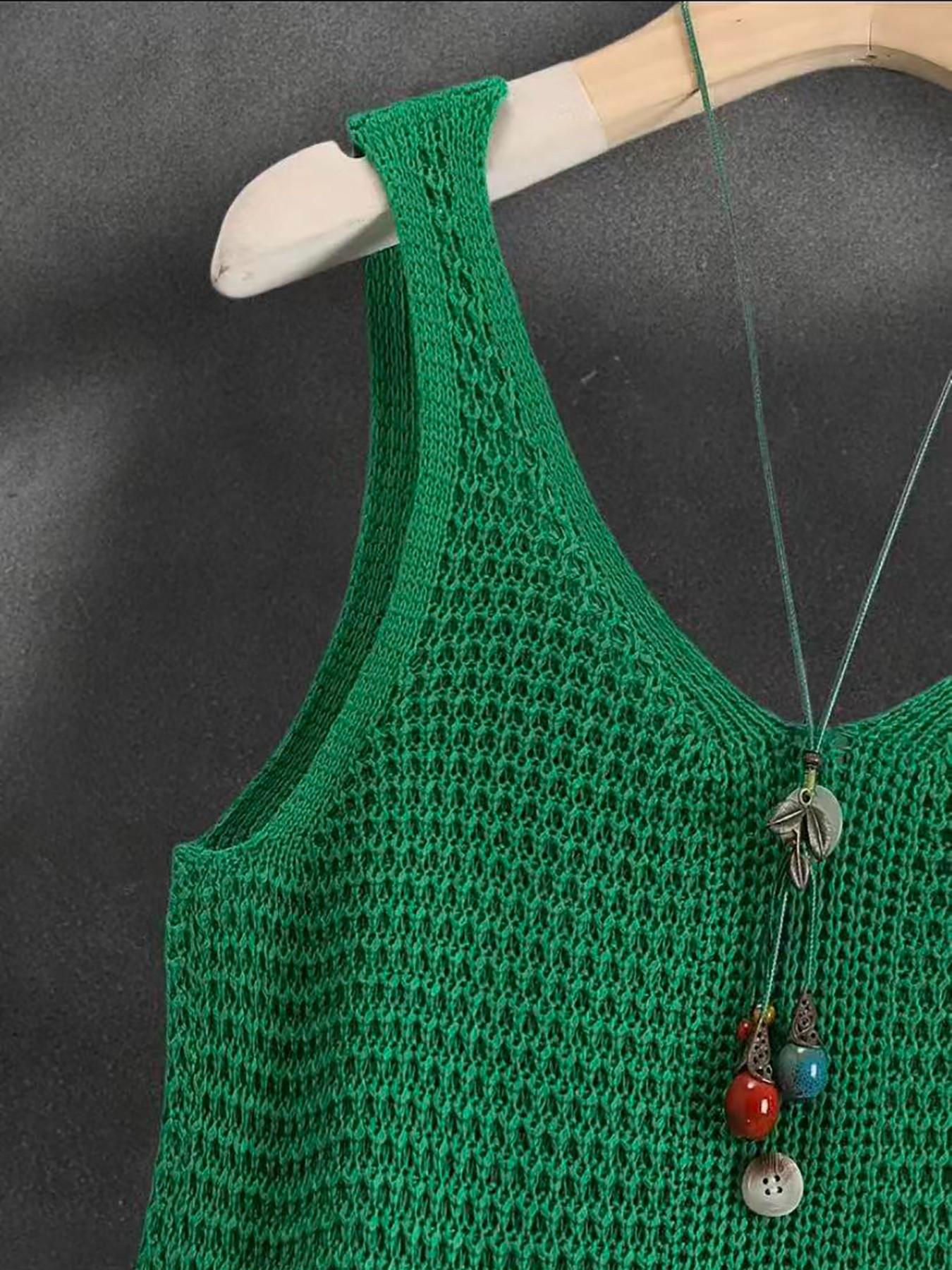 Women's Sleeveless V-Neck Knit Top, Summer Outerwear, Slimming Comfortable Loose Fit, Elegant Casual Design, Breathable Mesh Vest