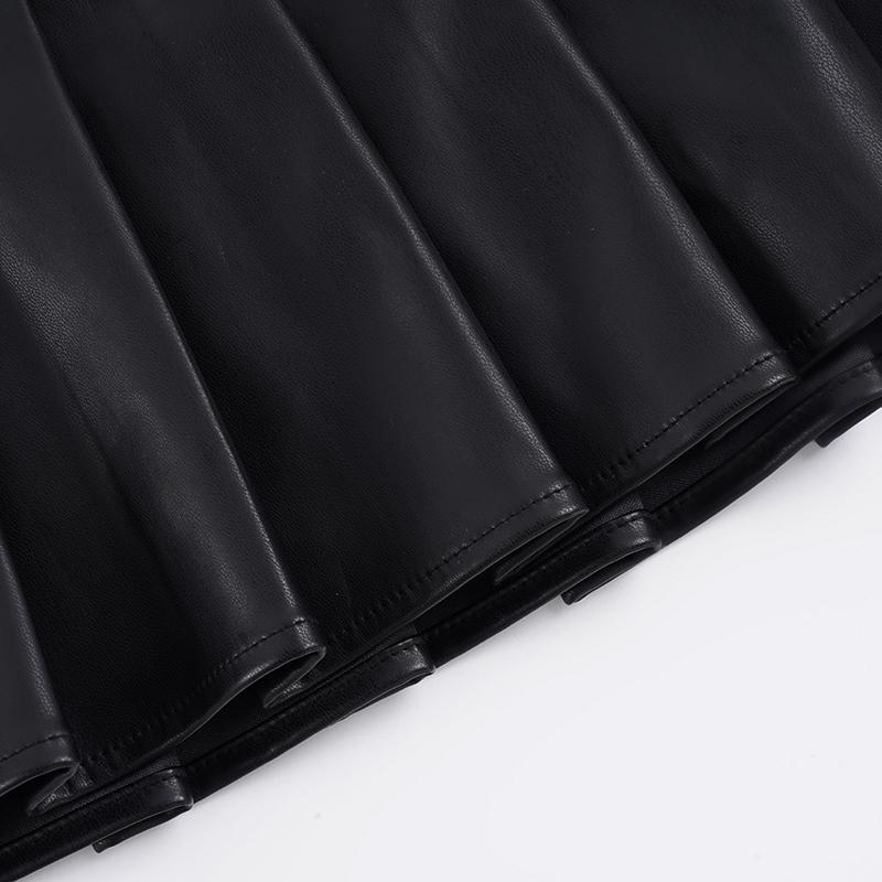 Women's Punk Style Rivet PU Leather Skirt, Drop Waist Loose Fit Party Night Outwear Y2K Aesthetic Pleated Short Dress