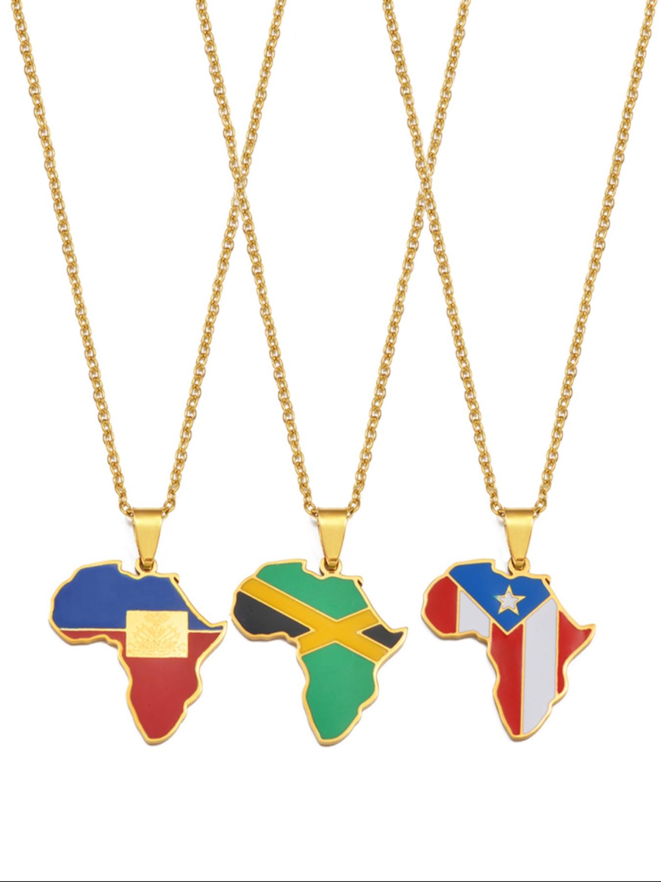 Africa Map With Jamaica Haiti Puerto Rico PR Flag Pendant Necklaces For Women Jewelry