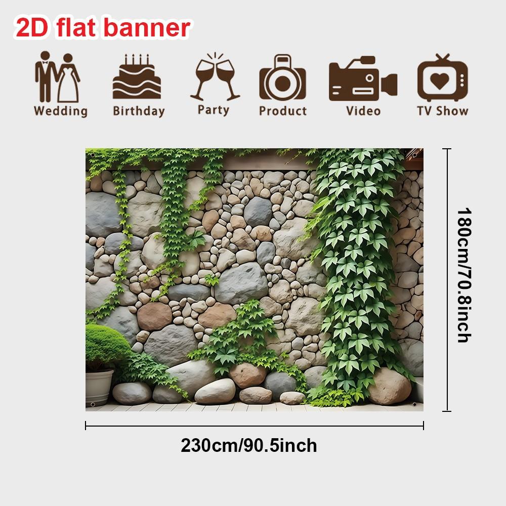 2D Banner, Realistic Stone Wall Plant Background Cloth, Outdoor Garden Courtyard Decoration, Durable Polyester Material, Easy to Hang