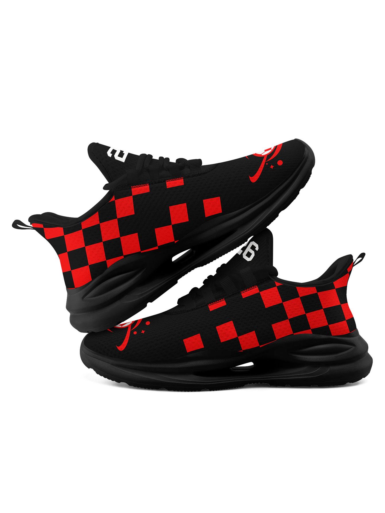 Men's SUI Sporty Checkered Design  Running Shoes, Stylish Breathable Performance Sneakers, Comfortable Wide Fit Daily Trainers