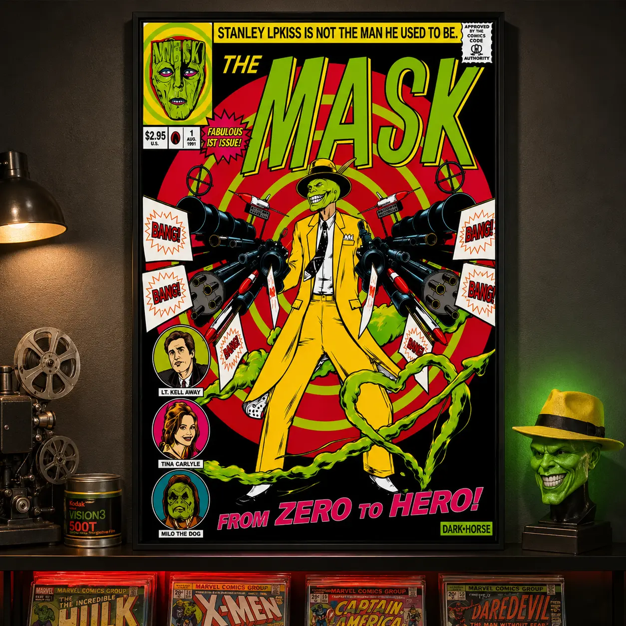 The Mask Comic Canvas Wall Art Poster,Retro Movie Poster Print, Colorful Superhero Wall Decor for Bedroom Game Room Man Cave, Unique Gift for Movie Fans