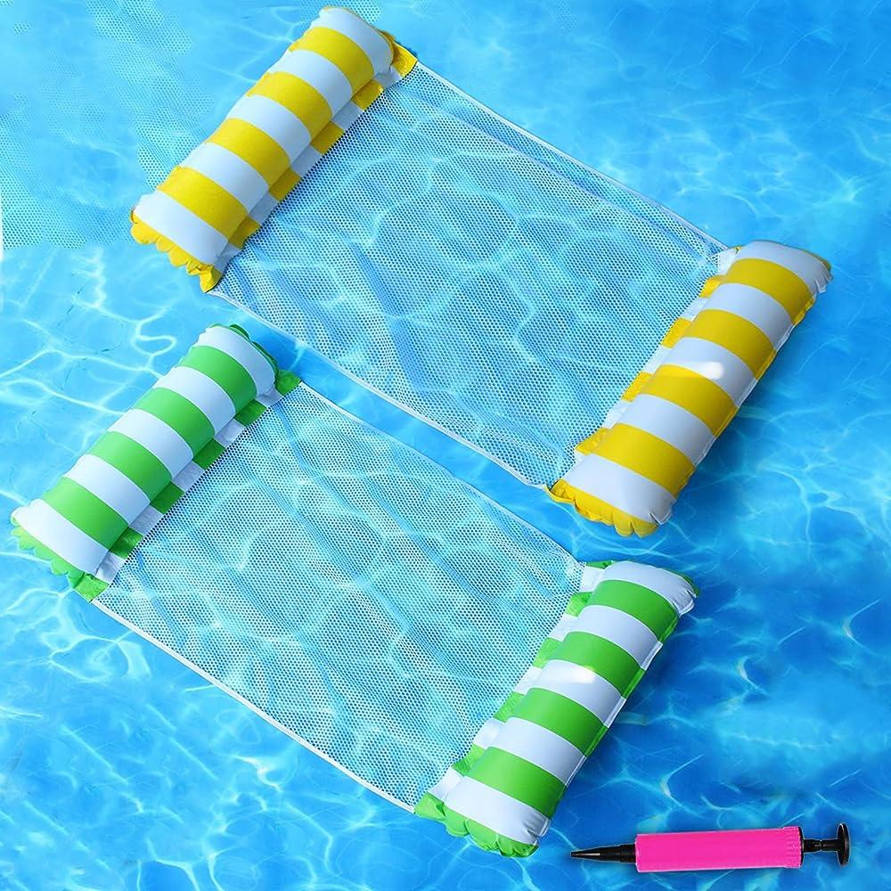 2-Pack Swimming Pool Float Hammock, Multi-Purpose Inflatable Hammock Pool Hammock (Saddle, Lounge Chair, Hammock, Drifter), Water Hammock Lounge