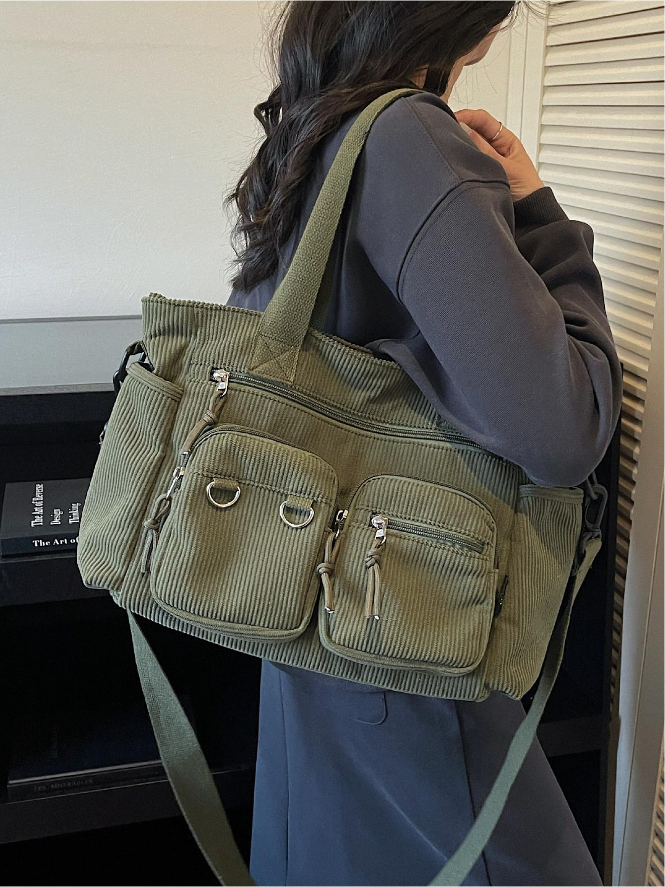 Women's Large Capacity Casual Solid Color Multi-Pocket Crossbody Tote Bag, Versatile Commuter Bag for Daily Use, Stylish Ladies' Outing Handbag, Stylish Square Bag