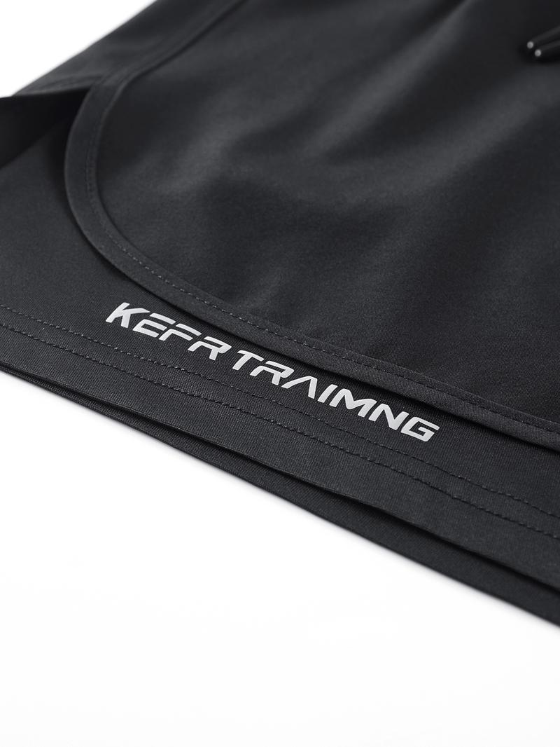 Men Women Regular Fit 2-In-1 Drawstring Waist Sport Shorts, Summer Pocket Print Casual Half Yoga Exercise Shorts, Fashionable Daily Wear