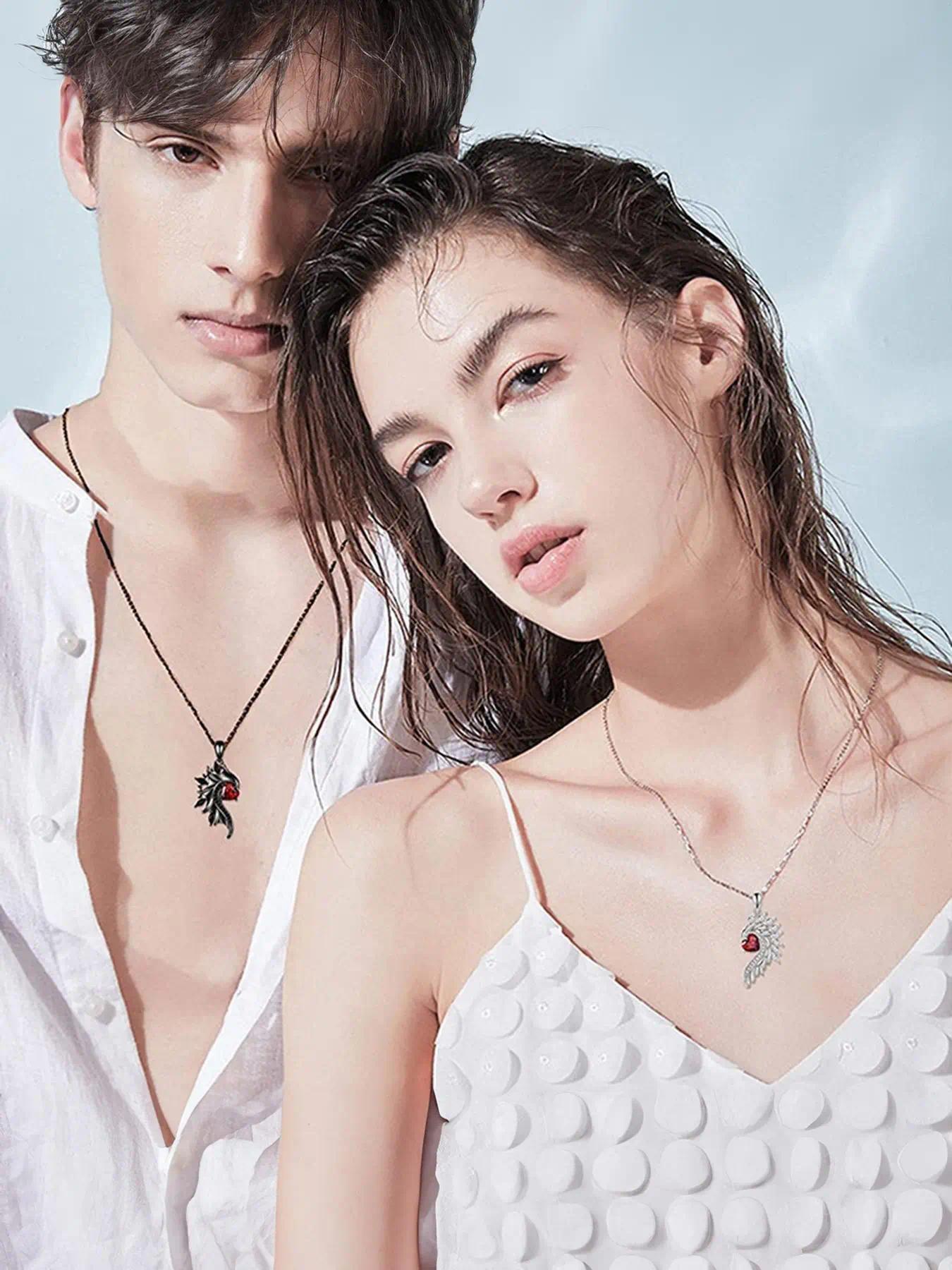 Angel & Devil Couple's Promise Ring Set — Matching Rings and Necklaces. Uniquely Designed, Making It the Perfect Gift for Girlfriends, Boyfriends, and Lovers—Ideal for Valentine's Day, Christmas, or as a Romantic Present for Her.