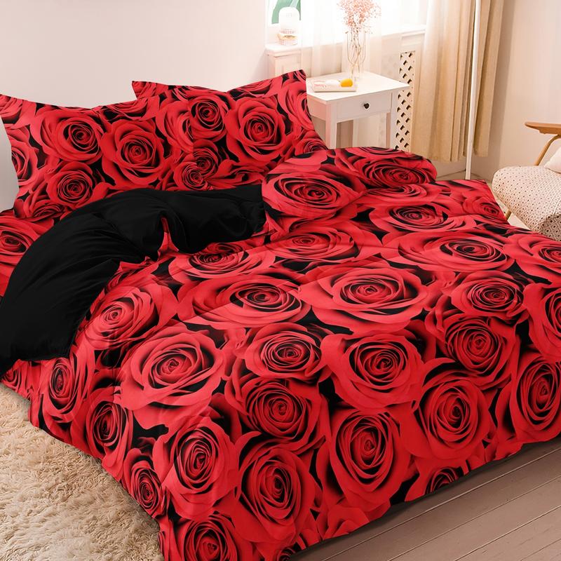 3 Counts/set Valentine's Day Love Letter Rose Pattern Duvet Cover Set including 1 Duvet Cover + 2 Pillowcases, Soft and Comfortable Decorative Bedding for Bedroom or Guest Room, Without Comforter
