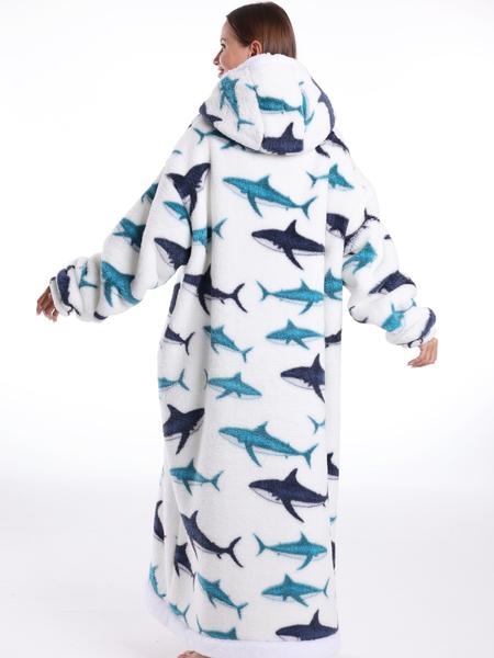 Women's Skull Print Bathrobe, Thick Casual Loungewear with Pockets, Halloween Theme, Fall & Winter, Loose-Fit TV Blanket, Flannel Cozy Blanket