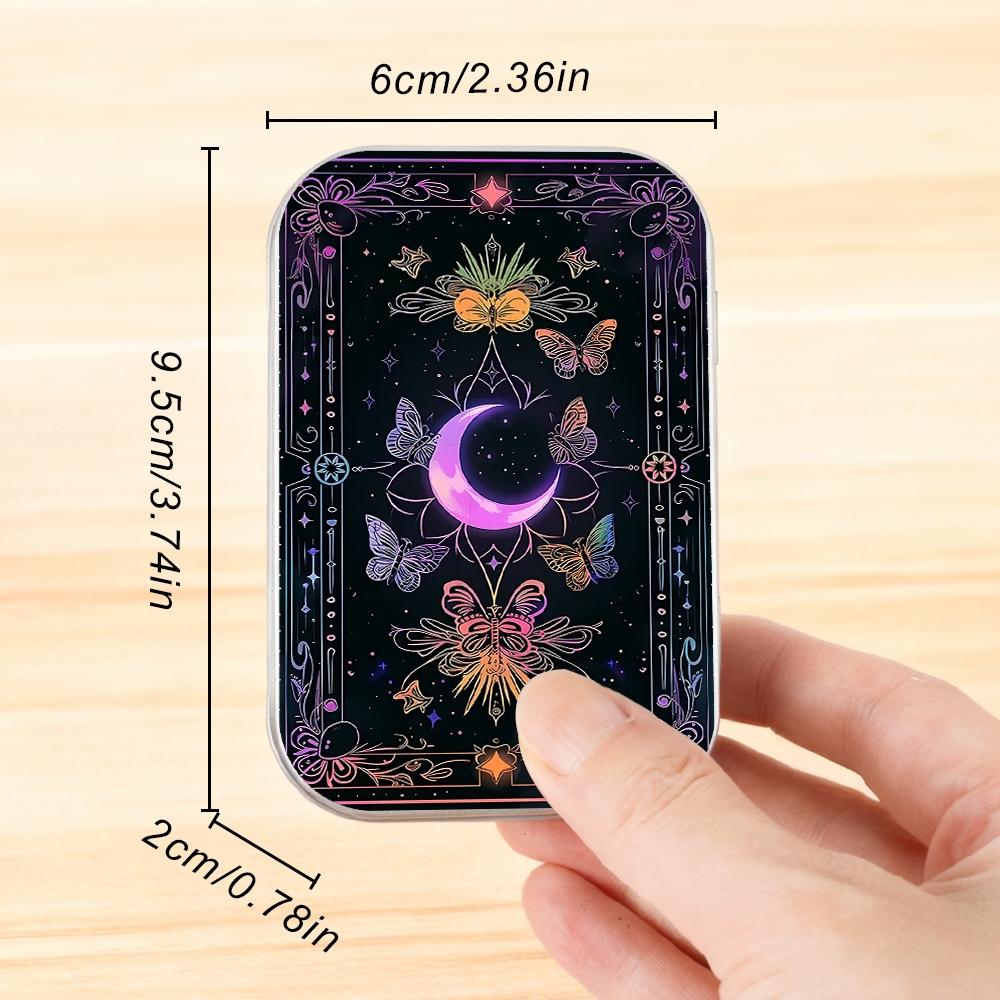 1Pc Celestial Moon & Butterfly Metal Tin Box with Hinged Lid - Small Storage Containers for Tarot Crystals, Jewelry - Decorative Rectangular Tinplate Organizer, Desktop Storage Box, Collectibles Storage, Witchy Gift for Women, Display Container