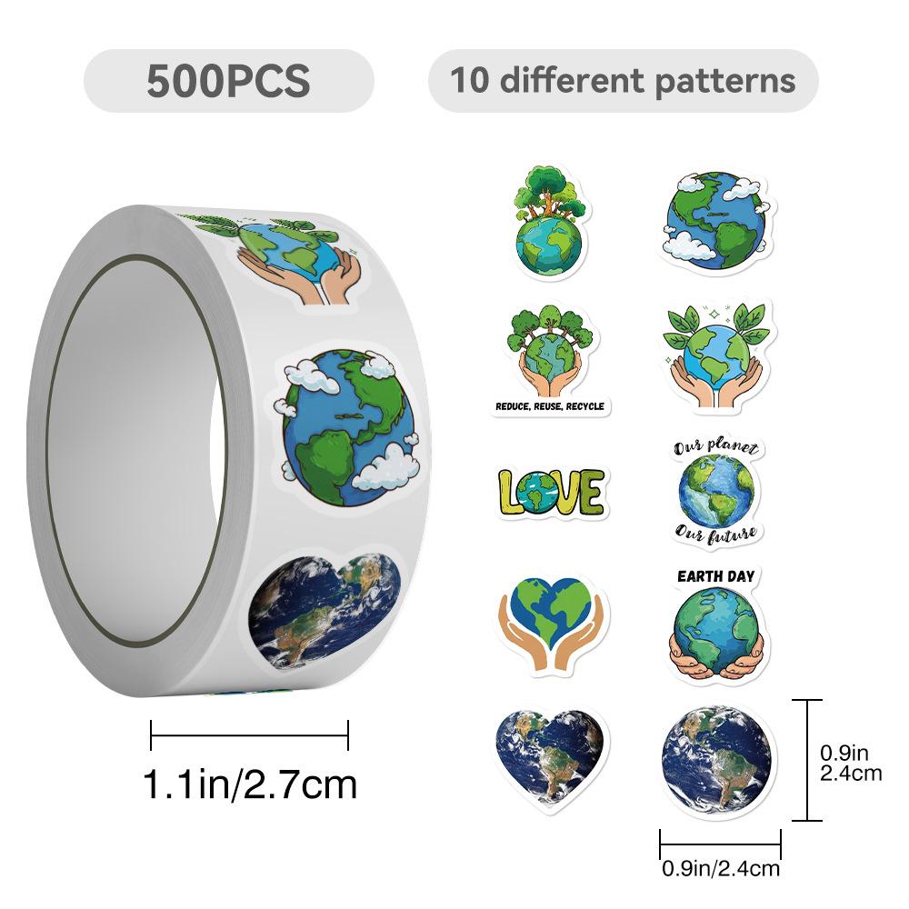 500pcs Earth Protection Roll Sticker Series Office Supplies Notebook Accessories Sealing Stickers for Cups, Laptops, Suitcases, DIY Notebook Decoration Stickers, Birthday Gifts
