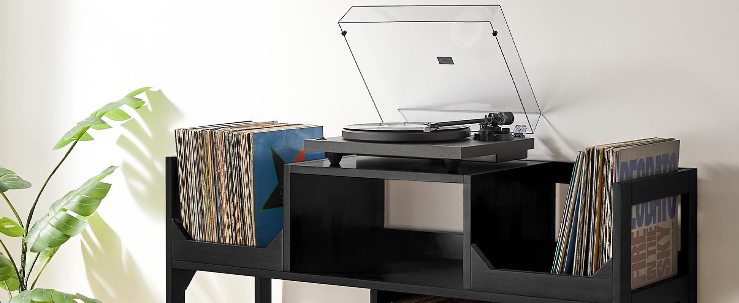 Crosley Furniture Asheville Mid-Century Modern Media Console Record Player Stand, Storage for Vinyl Records, Large, Walnut