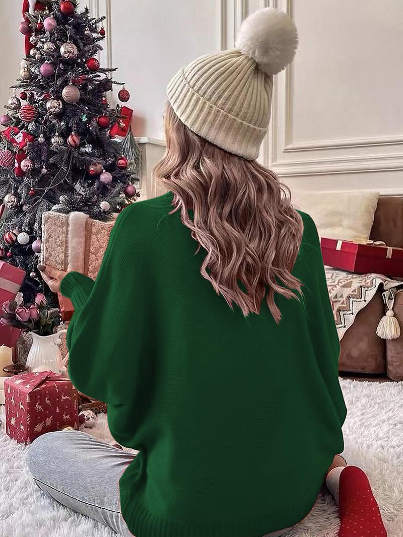 Women's Letter Pattern Batwing Sleeve Turtleneck Sweater, Casual Long Sleeve Jumper for Fall & Winter, Fashion Ladies' Knitwear for Daily Wear