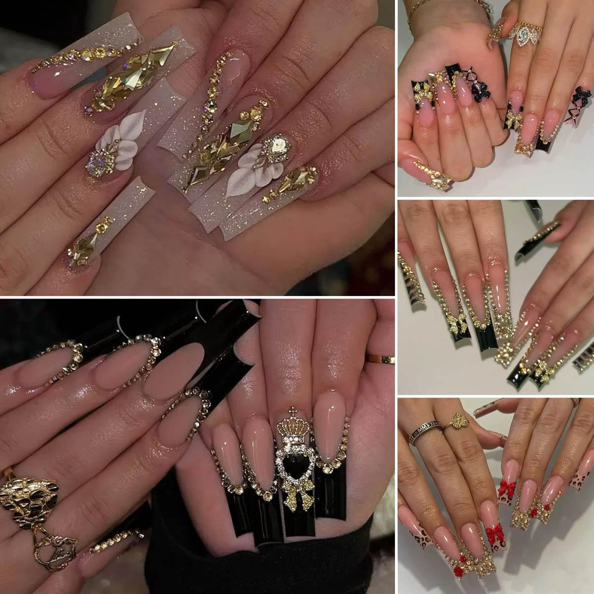 1 Box MultiSized Semi-circular Rhinestones Nail Charms Sparkling Champagne Color Flat Bottomed Resin Diamond Nails for Women DIY Pen Headphones Shoes Nail Art Bling Rhinestone Decoration