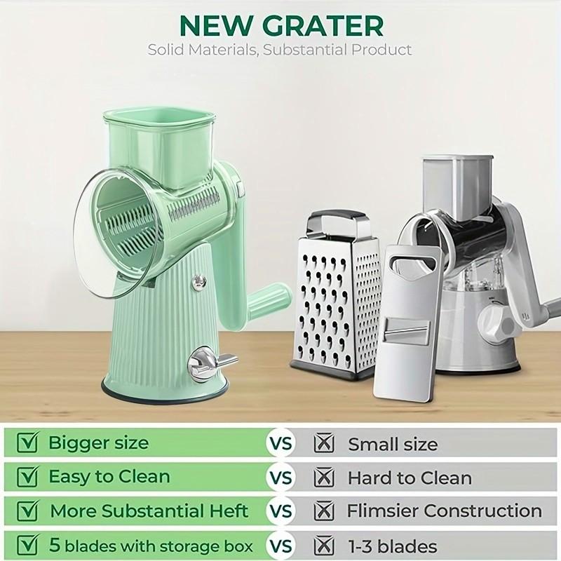 Rotary Cheese Grater with Handle, 1 Set Kitchen Round Mandoline Vegetable Slicer with Interchangeable Blades, Kitchen Gadgets, Easy To Clean Rotary Grater Slicer, Utensils