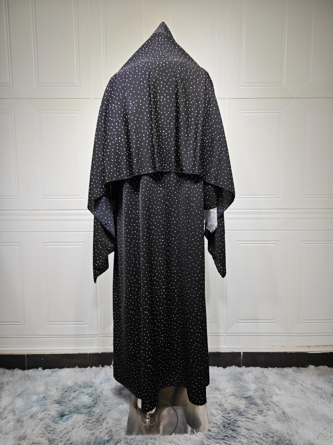 New Muslim Women's Long Robe, Loose Fit, Includes Headscarf, Polka Dot, Lace Design, Split, Two-Piece Set, Casual Daily Wear, Elegant Islamic Clothing, Abaya Hijab Set, Islamic Modesty Clothes