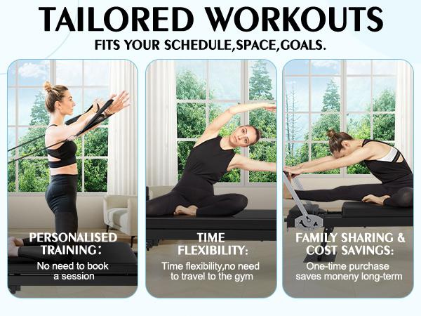 Foldable Pilates Reformer, Pilates Machine & Equipment for Gym Workout and Home Use, Suitable for Intermediate and Beginners Users Stretch Rope