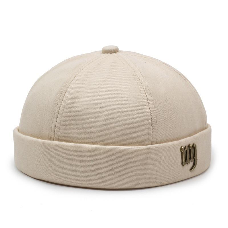 Vintage Gothic Ny Metal Letter Docker Hat, Skull Cap, Street Style, Neutral Hip Hop, Beanie with Gold Emblem, Casual Daily Wear