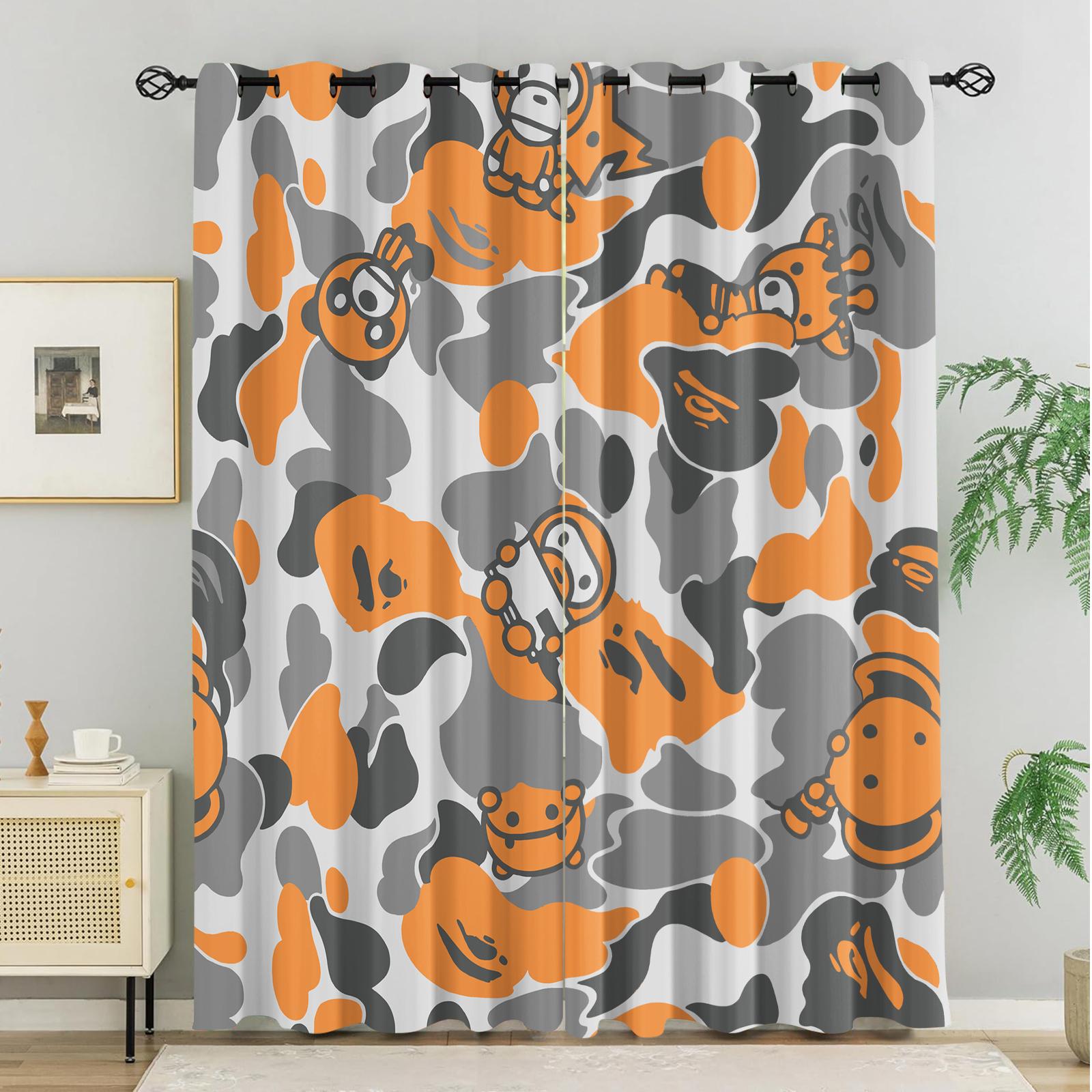 2-Pack Camouflage Print Blinds, Bape'S Iconic Ape Head Pattern Blackout Blinds, Grommet Blackout Curtains, Trendy Street-Style Children'S And Teenagers' Bedroom Blinds, Machine Washable, 2-Pack.