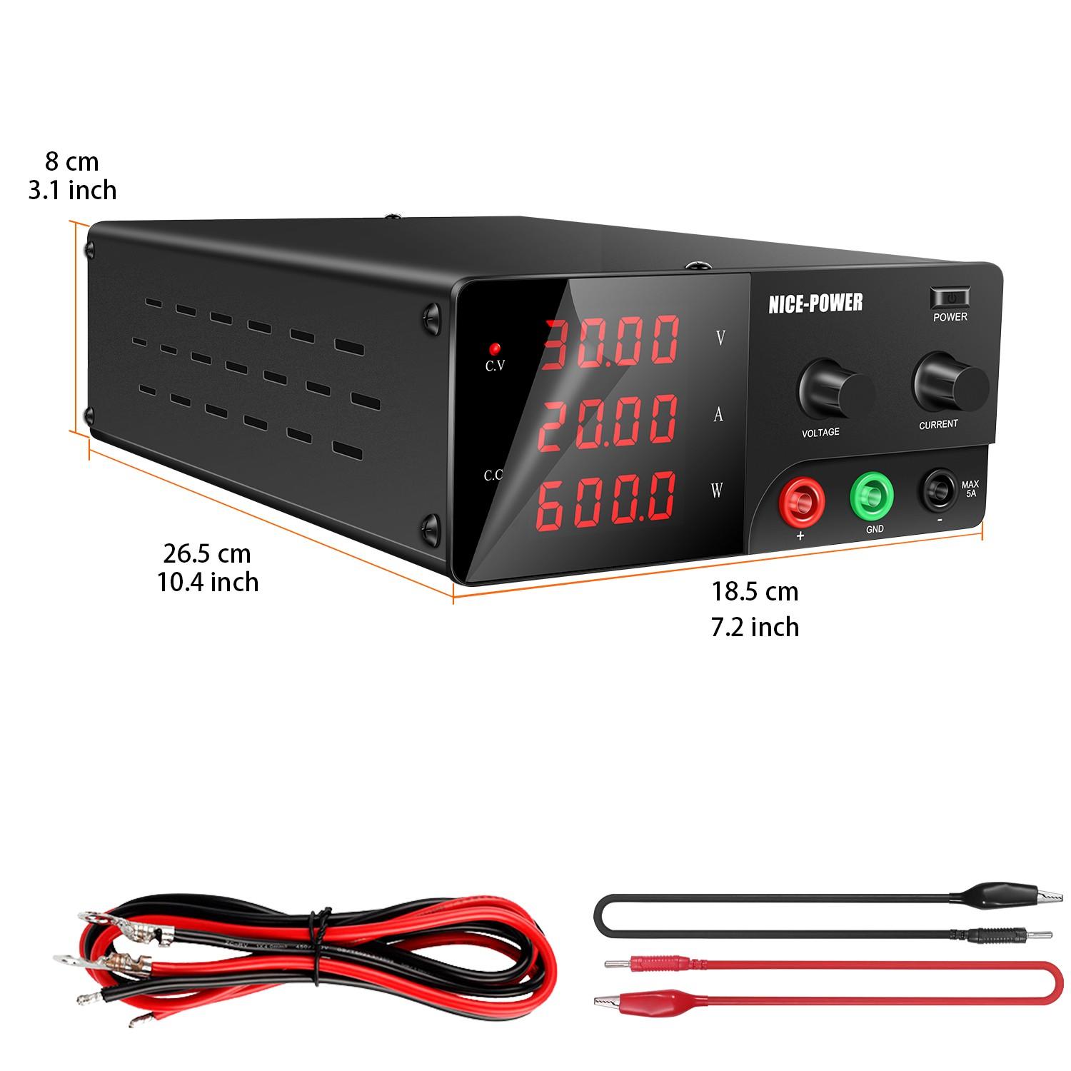 Nice-Power Variable Dc Power Supply, 15v 30a 450w High Power Bench Power Supply, Encoder Knob and Output Switch, Lab Power Supply