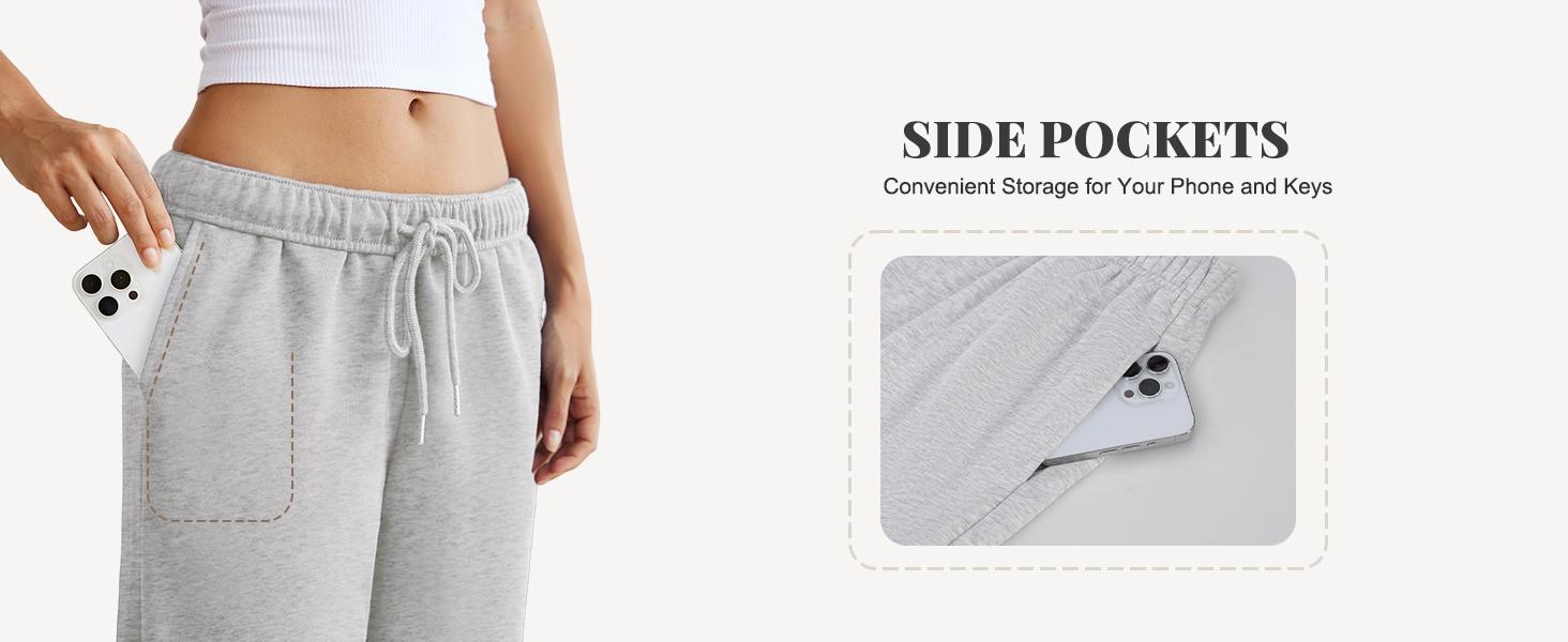 Dlooda Women's Wide Leg Sweatpants with Pockets Elastic Waisted Lounge Casual Trousers in 3+ Colors Y2K Style Loose Fit Bottoms for Daily Wear Cotton Polyester Fabric Minimalist Design - Womenswear pants women SpringStatements