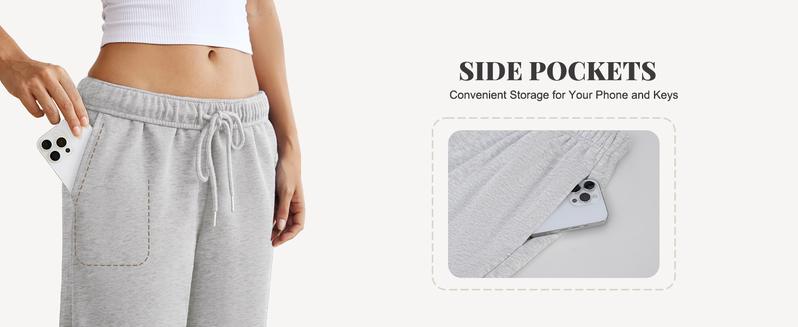 Dlooda Women's Wide Leg Sweatpants with Pockets Elastic Waisted Lounge Casual Trousers in 3+ Colors Y2K Style Loose Fit Bottoms for Daily Wear Cotton Polyester Fabric Minimalist Design - Womenswear pants women