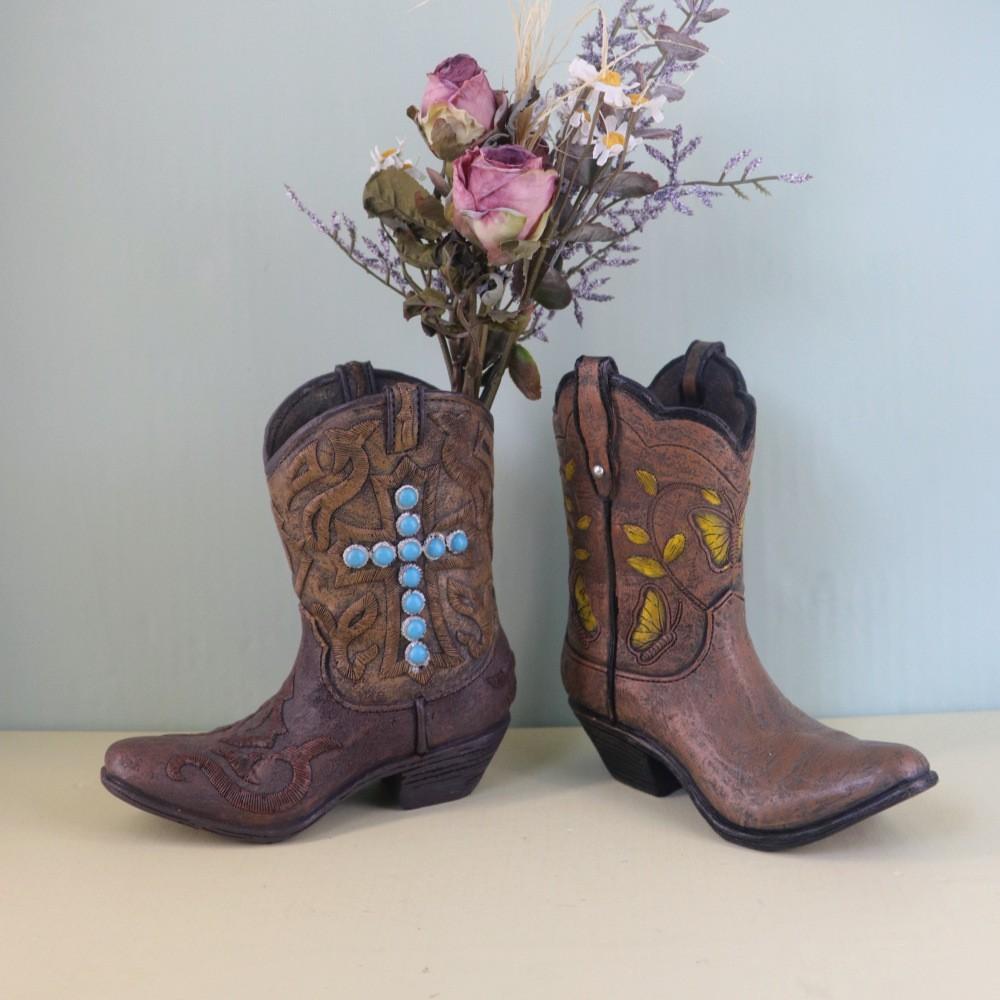 Vintage Boot Resin Vase Decor, Striped Hydroponic Flower Container, Indoor/outdoor Home Decoration, Living Room, Balcony, Garden, Cowboy Style