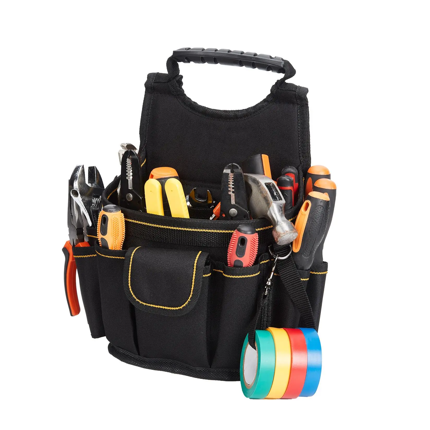 8 Inch Heavy Duty Tool Tote Organizer – Oxford Fabric, Multi-Pocket Bag with Detachable Divider and Shoulder Strap, Ideal for Electricians, Mechanics, Home Improvement – Black